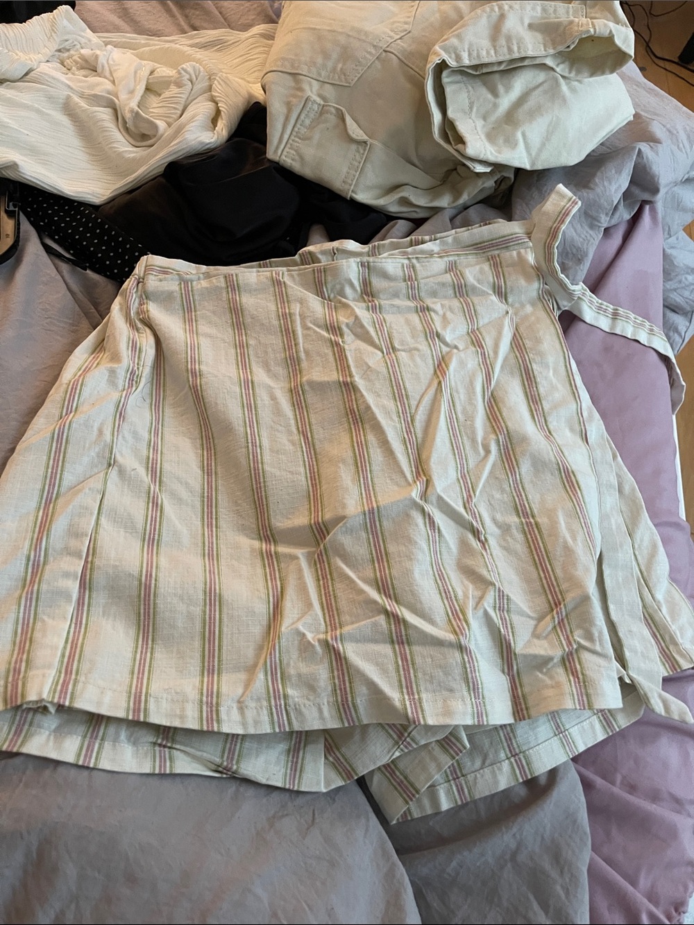 Copper Key Cream Linen-Blend Stripe Wrap Skirt